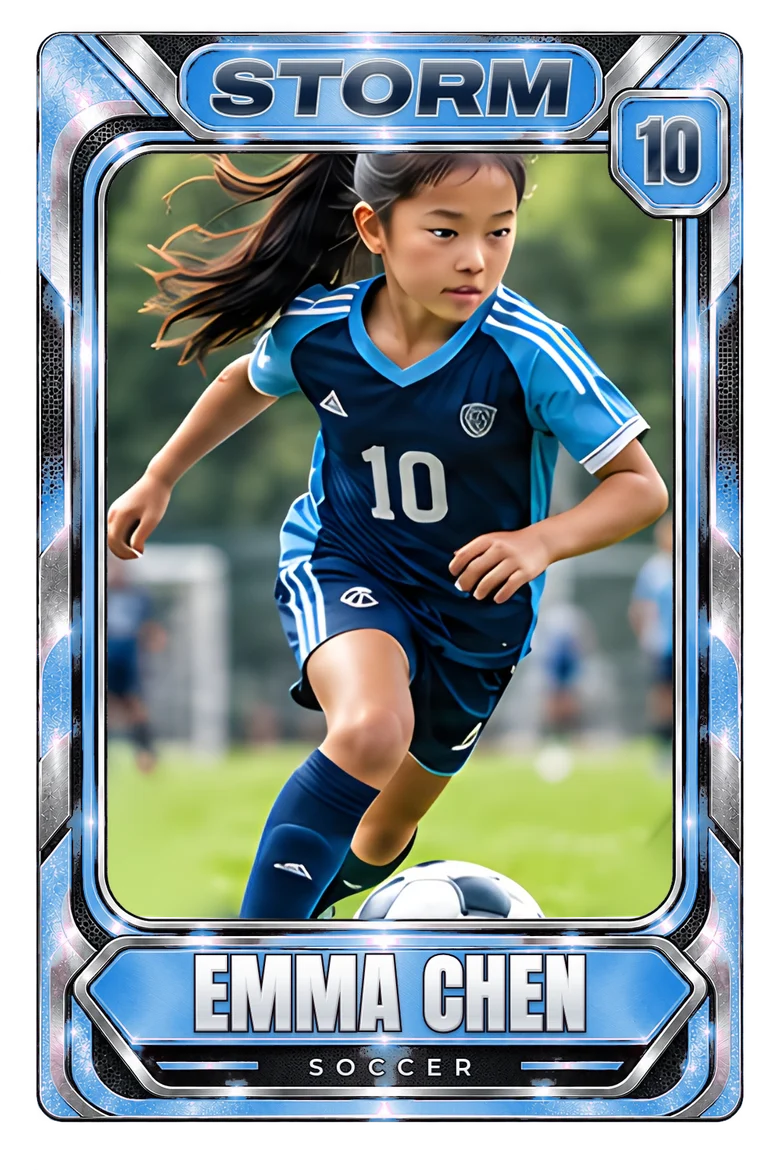 Example personalized soccer card in acrylic