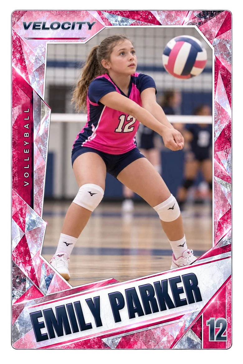 Example personalized volleyball card in acrylic