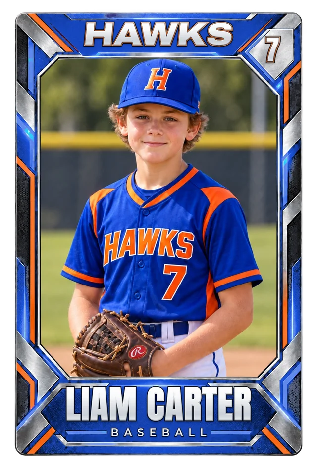 Chrome Shield card recolored in Royal & Orange
