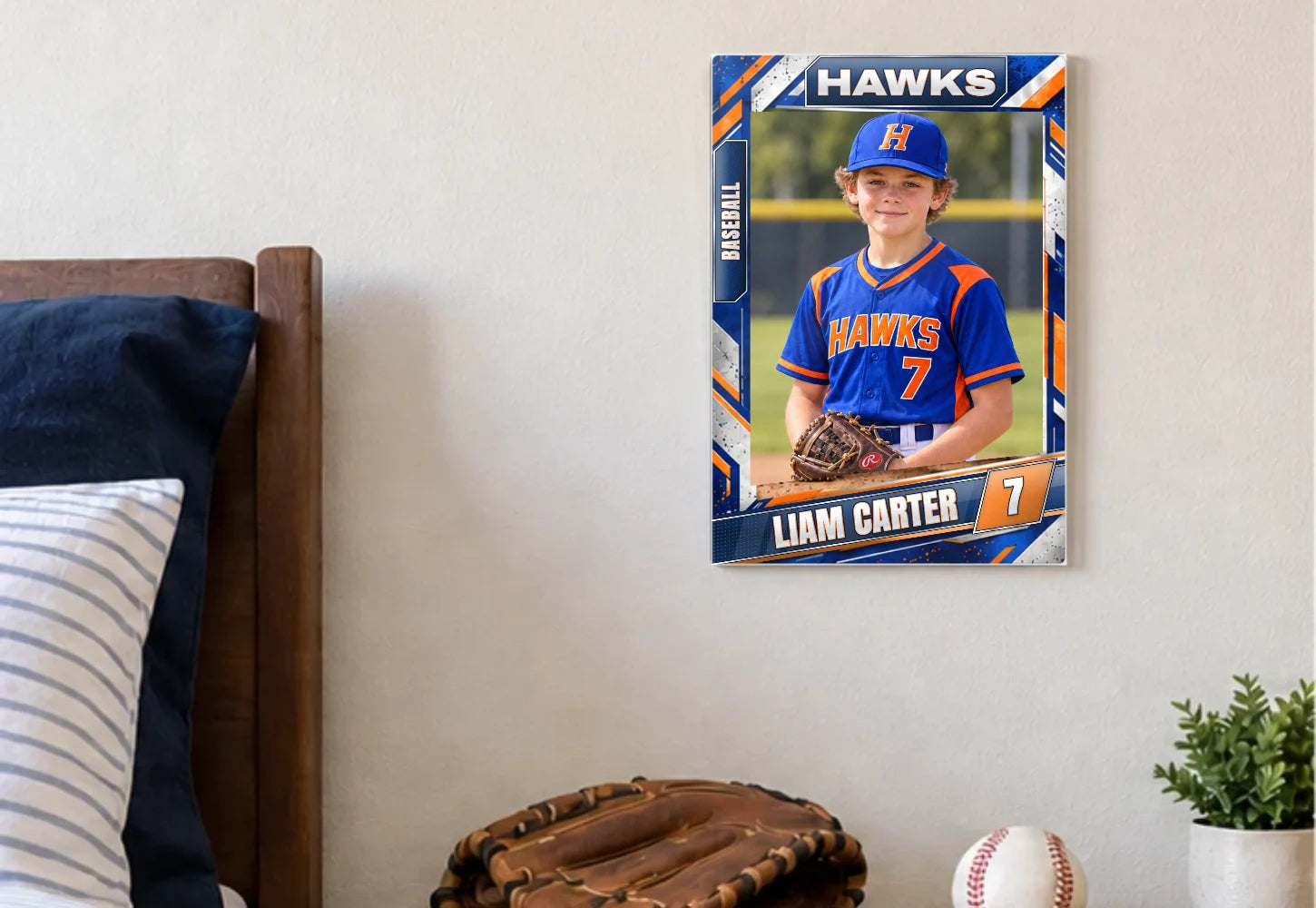 Wall art: personalized acrylic sports card example