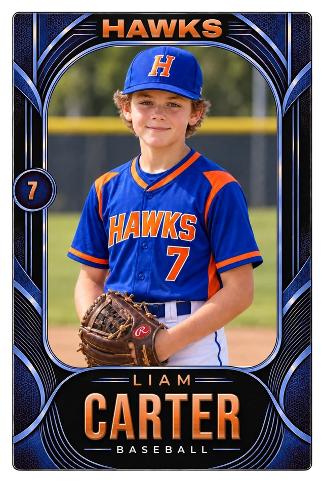 Liam Carter's card in the Luxe Arch frame